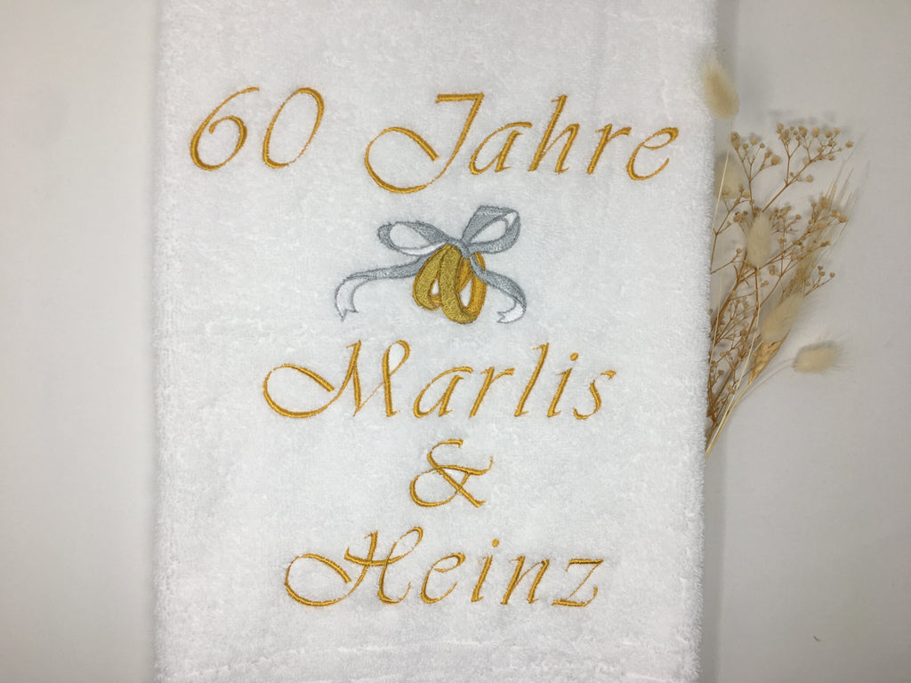 Heirat - Hochzeit - Ringe Handtuch Duschtuch bestickt & personalisierbar Super Qualität