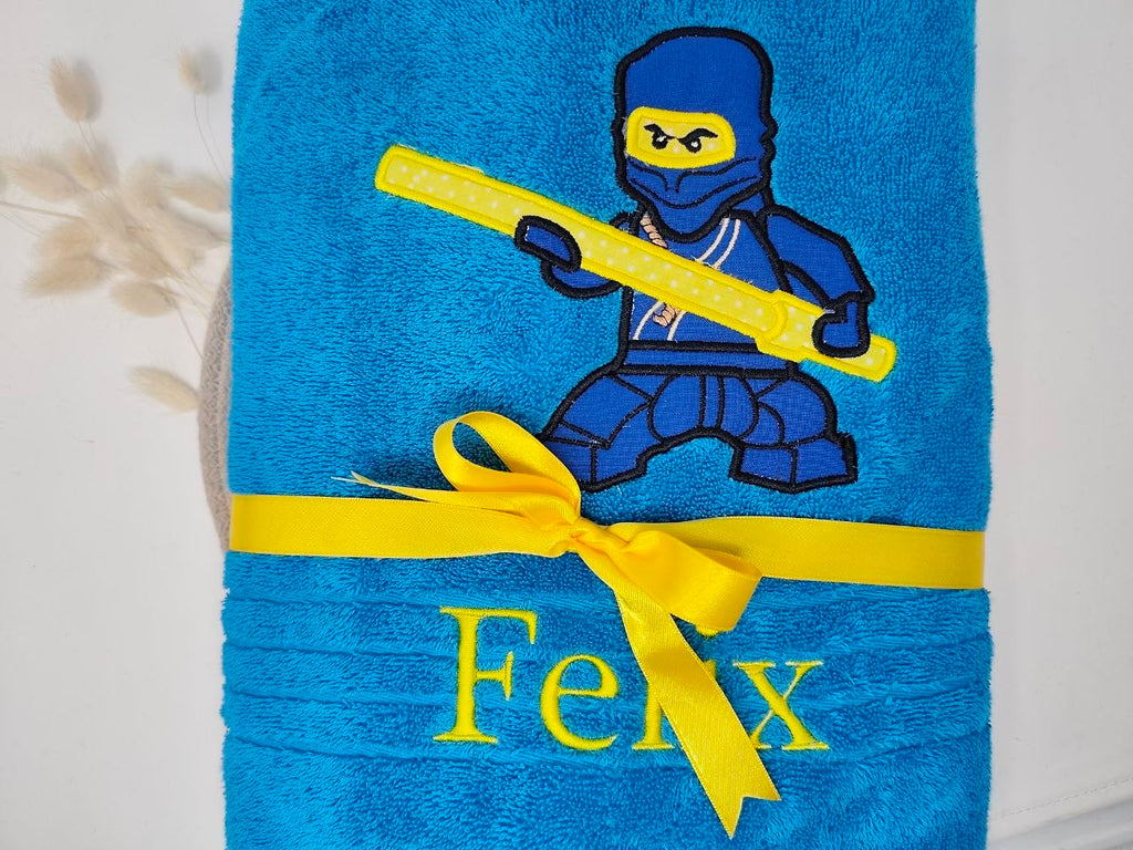 NINJA Blau Handtuch Duschtuch bestickt & personalisierbar Super Qualität