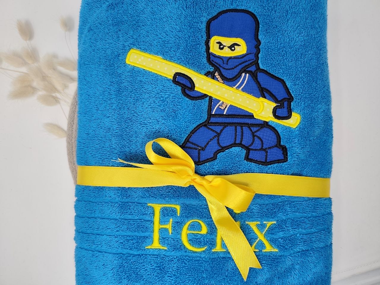 NINJA Blau Handtuch Duschtuch bestickt & personalisierbar Super Qualität