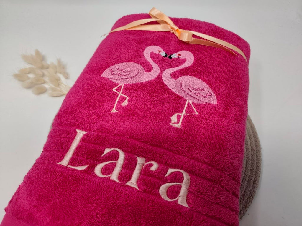 Paare 04 Flamingos Handtuch Duschtuch bestickt & personalisierbar Super Qualität