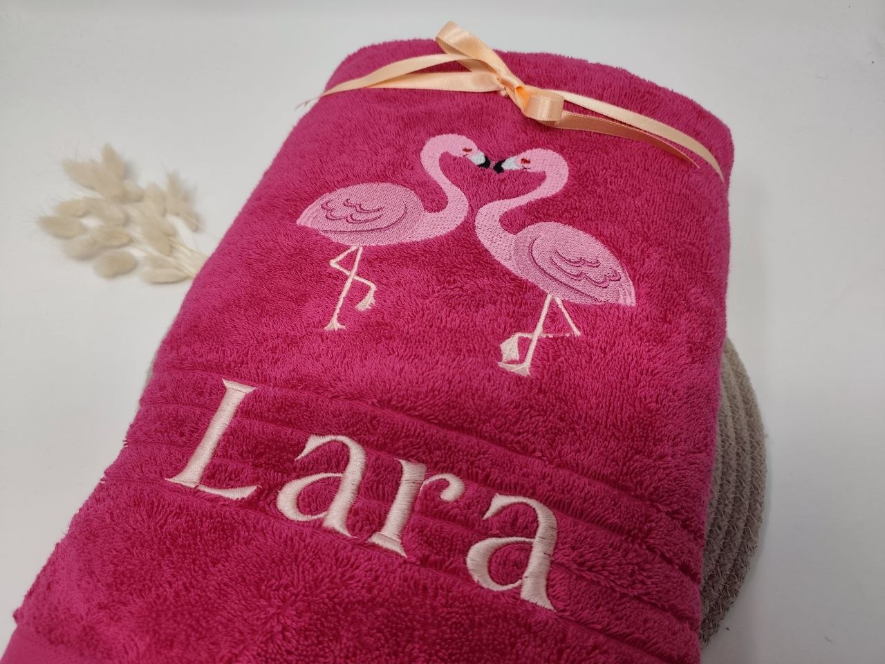 Paare 04 Flamingos Handtuch Duschtuch bestickt & personalisierbar Super Qualität