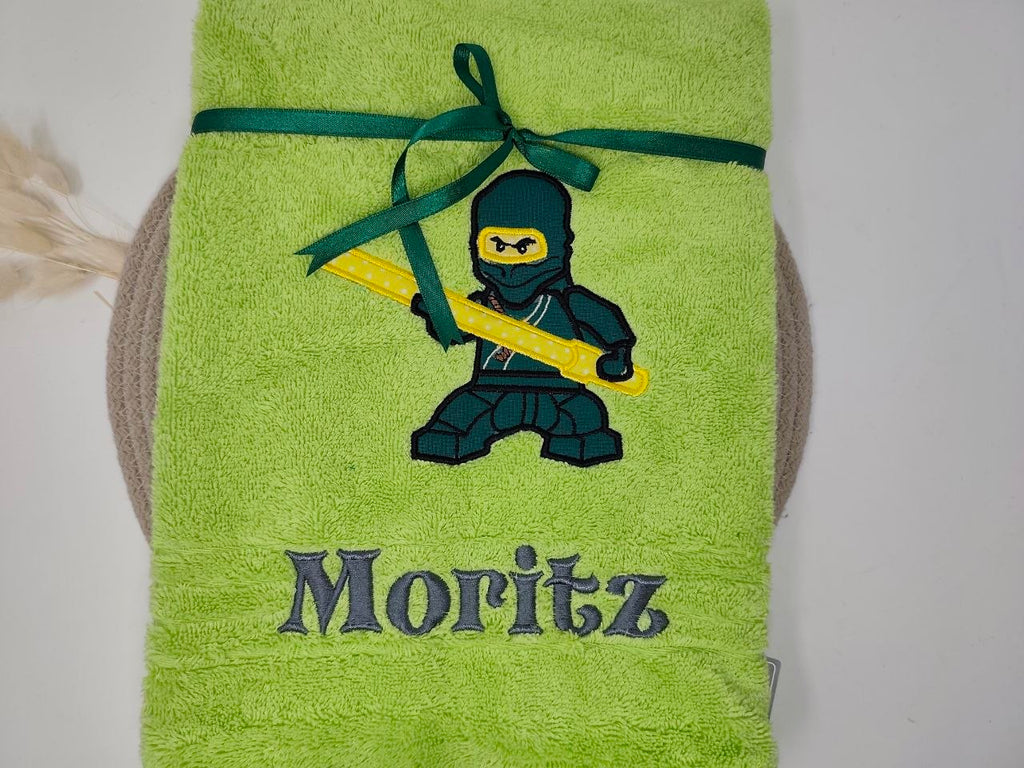 NINJA Grün Handtuch Duschtuch bestickt & personalisierbar Super Qualität