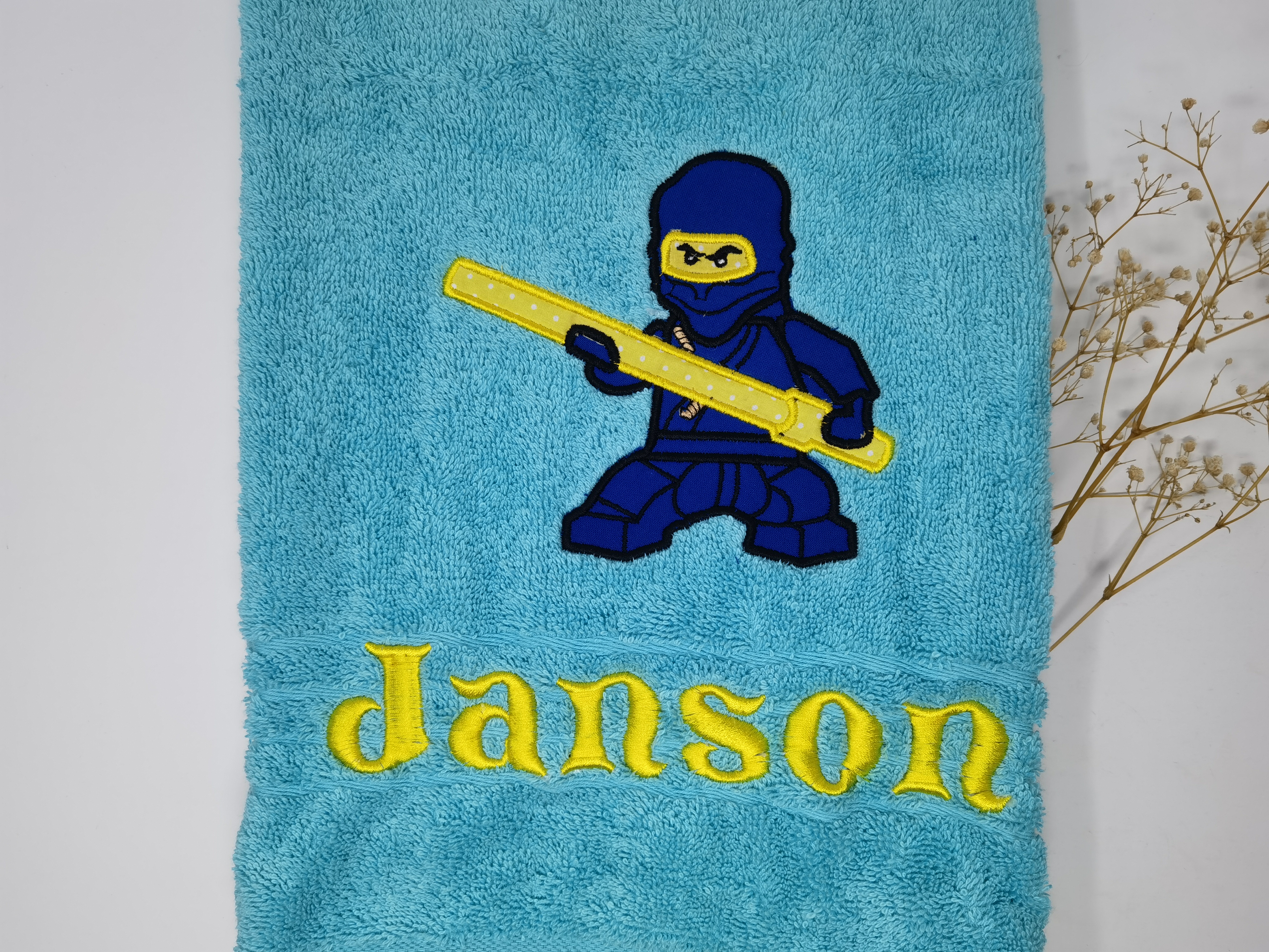 NINJA Blau Handtuch Duschtuch bestickt & personalisierbar Super Qualität