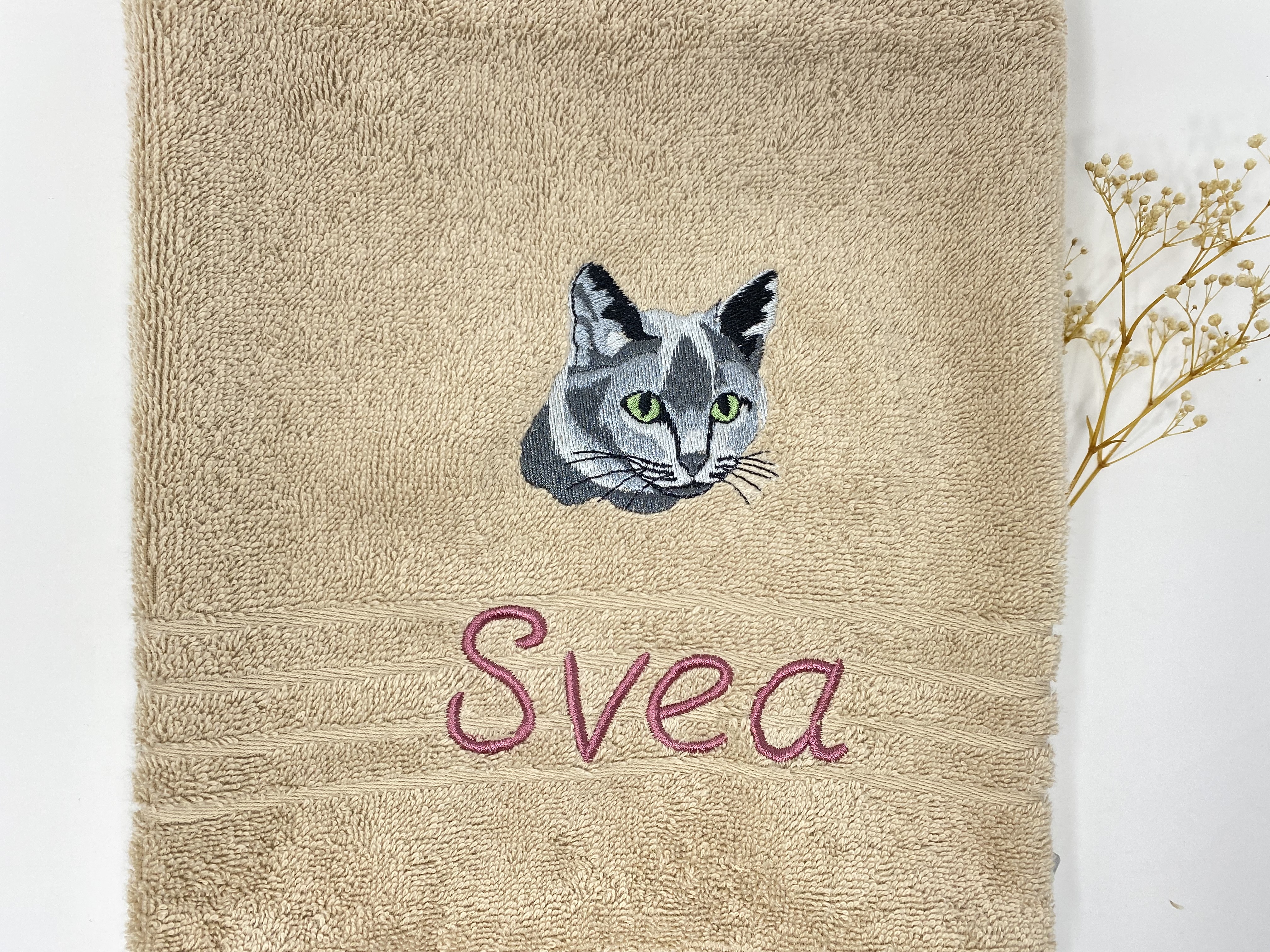 Katzen Handtuch Duschtuch bestickt & personalisierbar Super Qualität