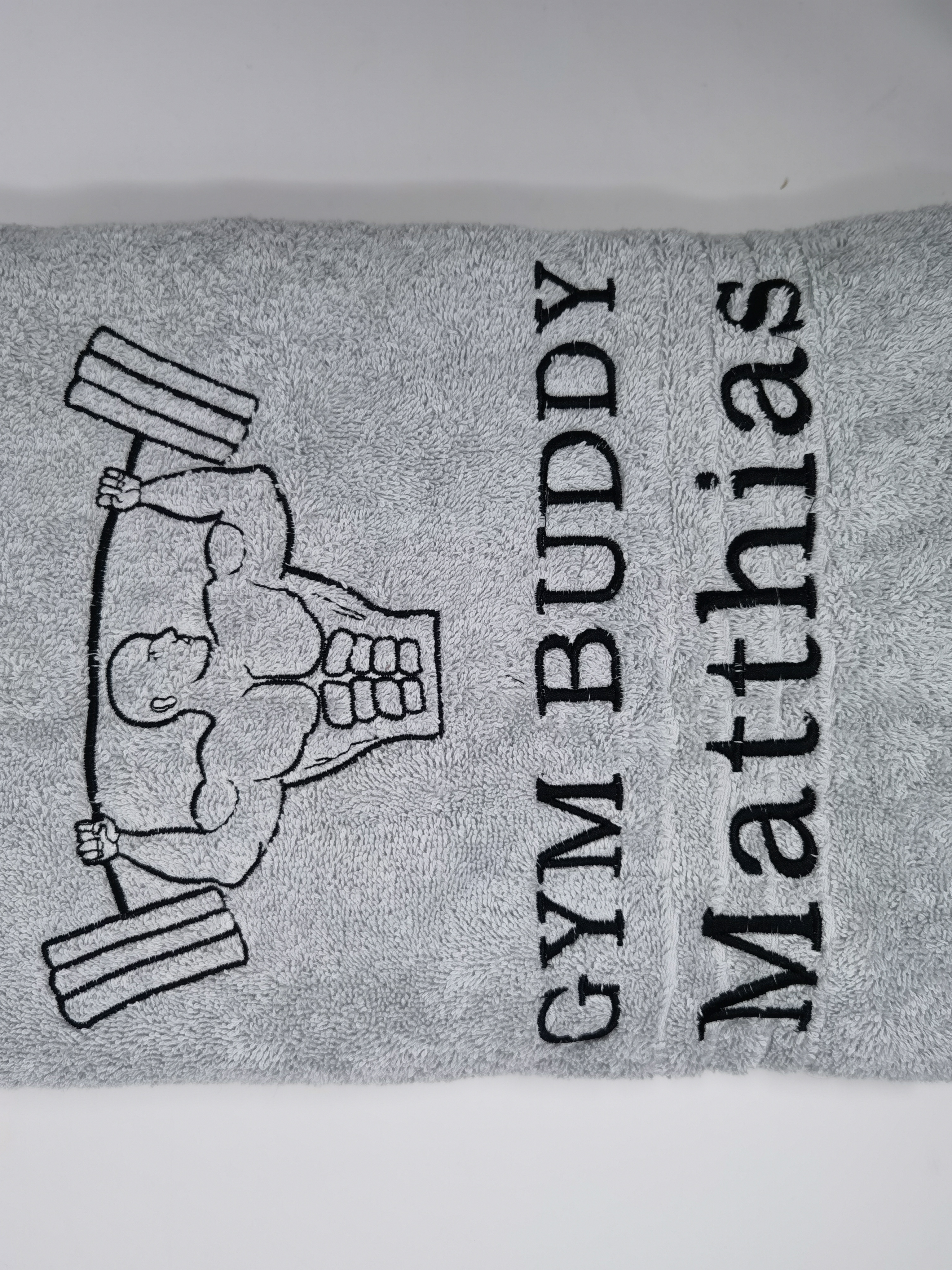 Fitness Handtuch Duschtuch mit Gewichtheber halb bestickt & personalisierbar Super Qualität 