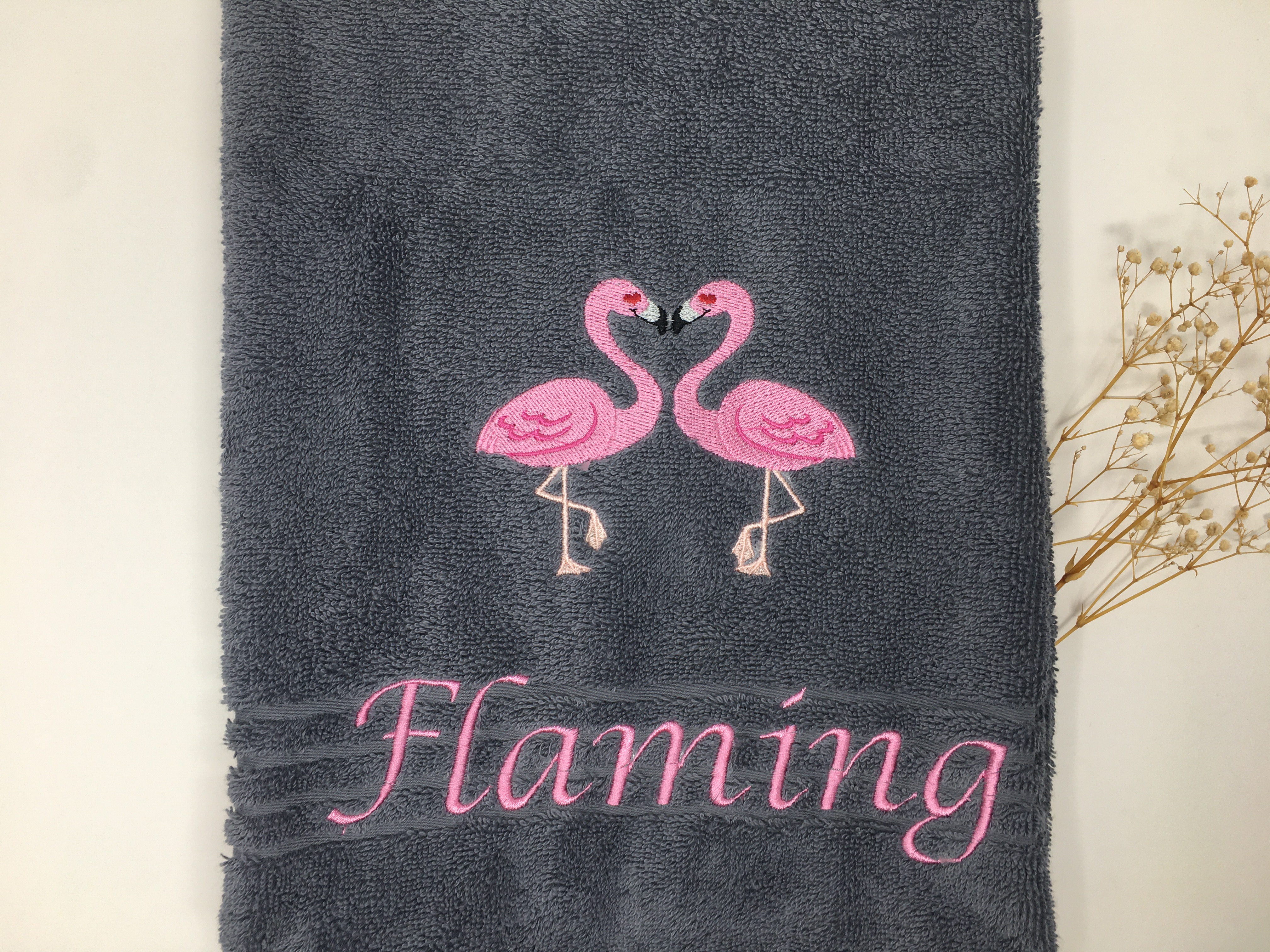 Paare 04 Flamingos Handtuch Duschtuch bestickt & personalisierbar Super Qualität