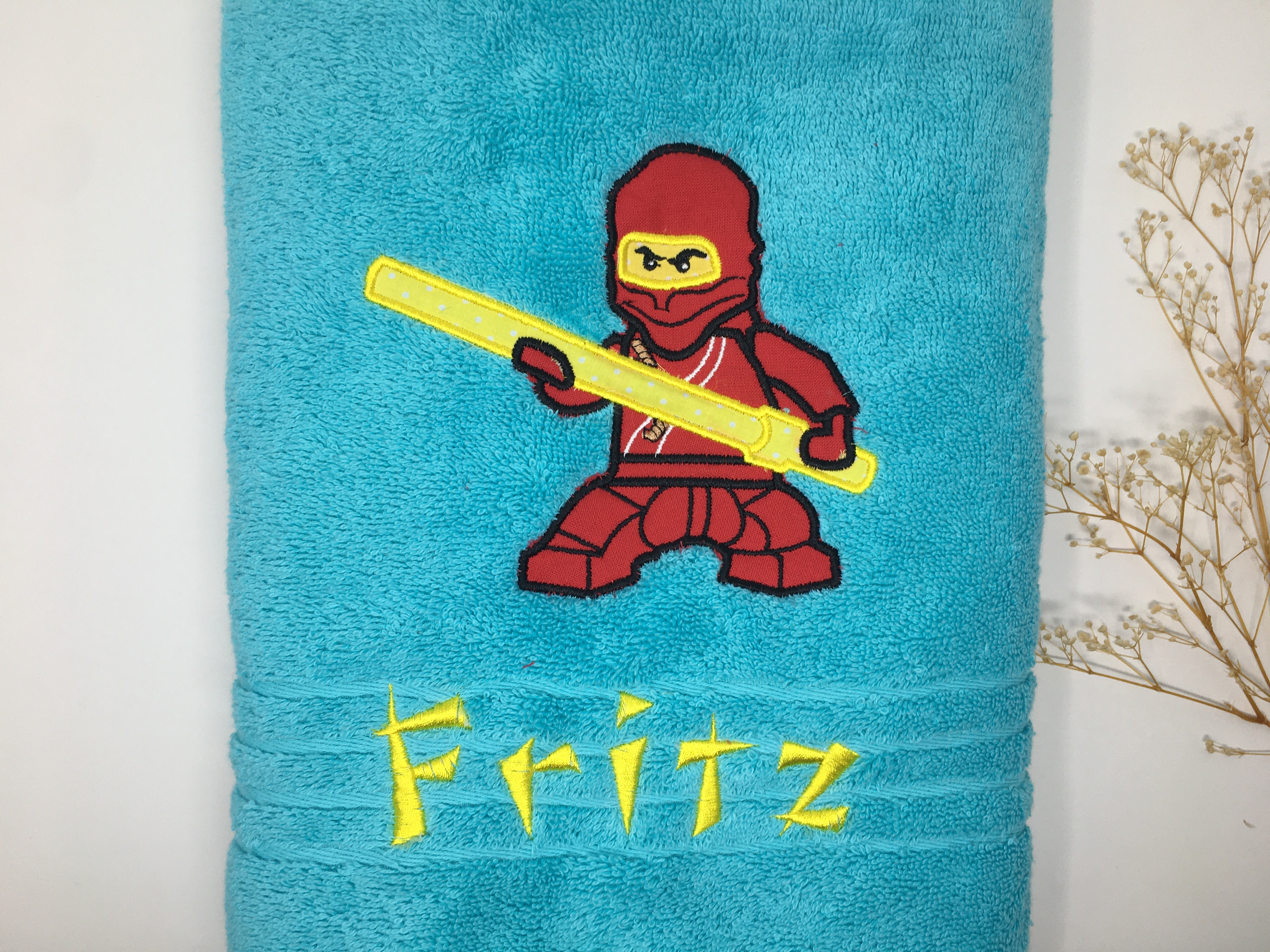 NINJA Rot Handtuch Duschtuch bestickt & personalisierbar Super Qualität
