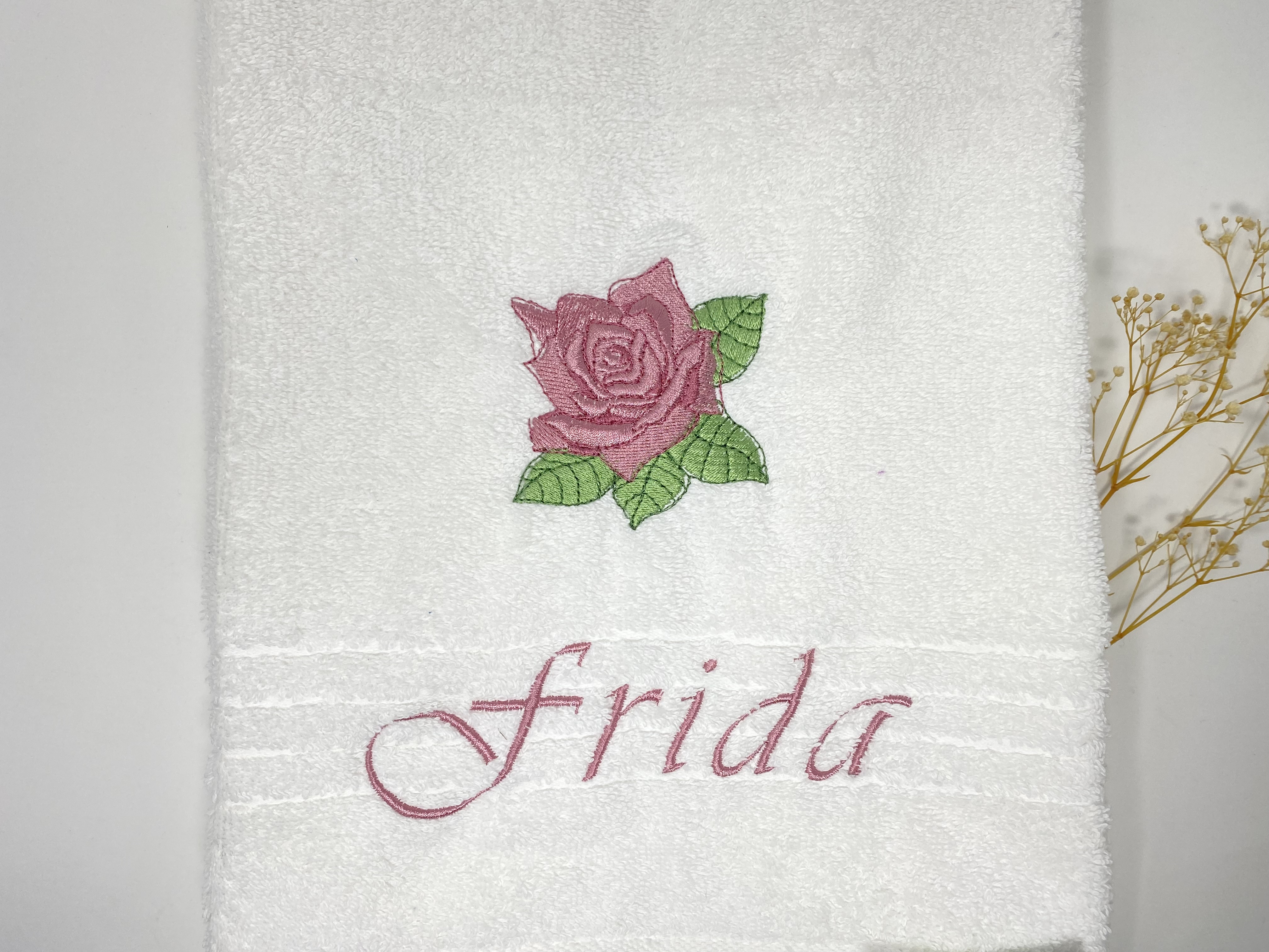 Blumen Rosen Handtuch Duschtuch bestickt & personalisierbar Super Qualität